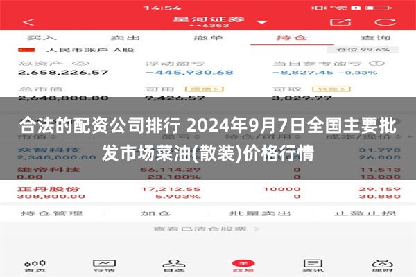   合法的配资公司排行 2024年9月7日全国主要批发市场菜油(散装)价格行情